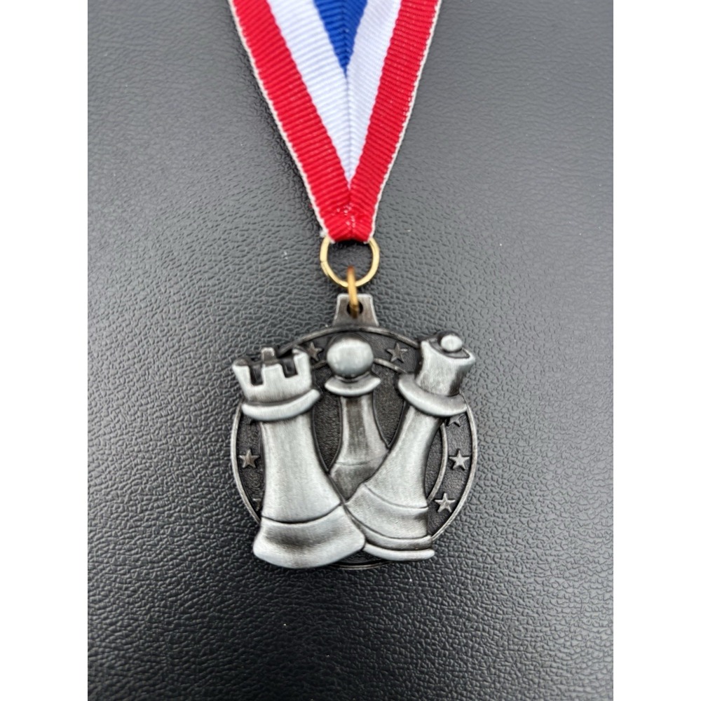 Crown Awards Chess Game Medal With Red White Blue Neck Ribbon Laynard